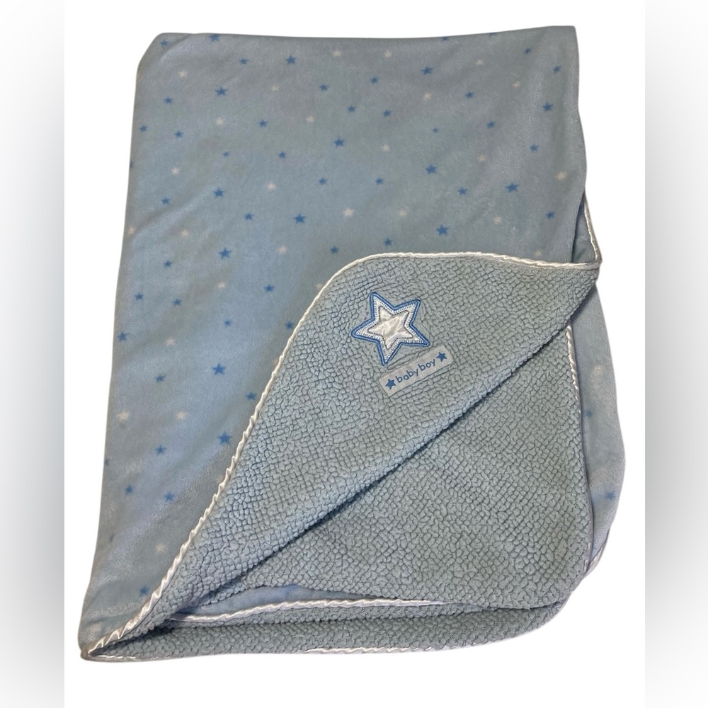 Carter's Just One Year Baby Boy Stars Blue Blanket Sherpa Back 36 x 28.